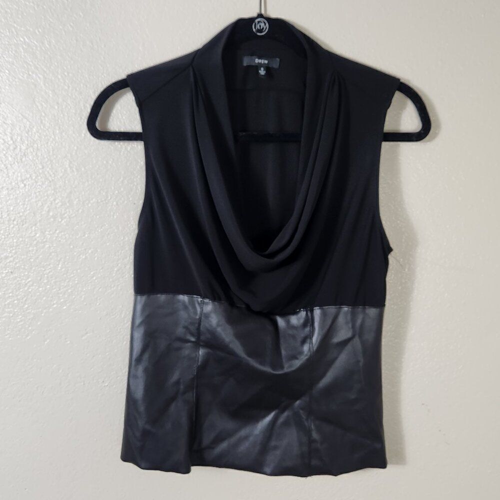 Drew Vegan Leather Top Size S Black
